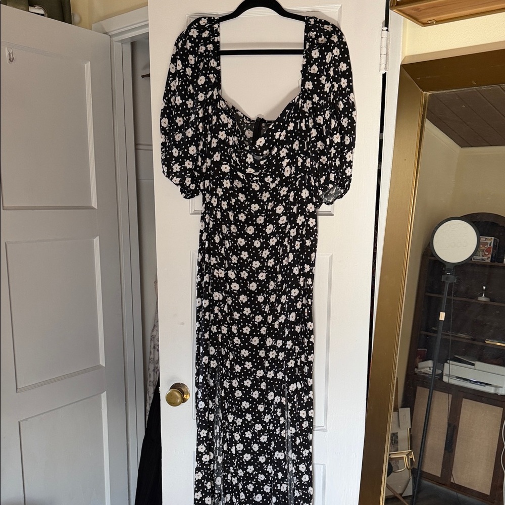 ASOS Curve Black and White Floral Long Sleeve Dress